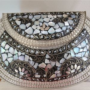 Silver Mosaic Mother of Pearl Vintage Clutch